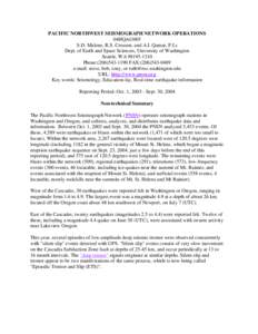 2004 Summary: AG005: Pacific Northwest Seismograph Network Operations