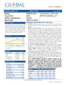 Equity Research  DAILY COMMENT POSERA-HDX Ltd.  HDX-T $0.33