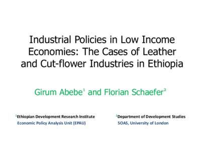 Industrial Policies in Low Income Economies: The Cases of Leather and Cut-flower Industries in Ethiopia Girum Abebe¹ and Florian Schaefer² 1Ethiopian