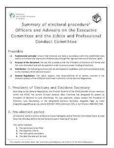 Summary of electoral procedure 1 Officers and Advisers on the Executive Committee and the Ethics and Professional Conduct Committee Preamble q