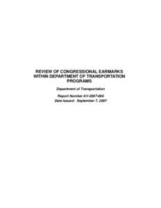 Review of Congressional Earmarks Within Department of Transportation Programs
