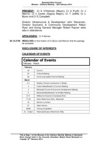 Balranald Shire Council Minutes – Ordinary Meeting – 18th February 2014 ………………………………………………………………………………………………..… PRESENT: Cr S O’Halloran (Ma