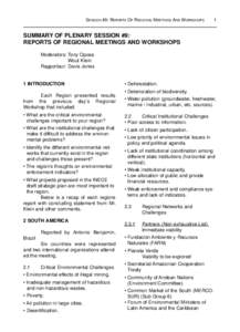 SESSION #9: REPORTS OF REGIONAL MEETINGS AND WORKSHOPS  1 SUMMARY OF PLENARY SESSION #9: REPORTS OF REGIONAL MEETINGS AND WORKSHOPS