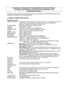 Instructions for Marking the Food Establishment Inspection Report, Including Code References for Risk Factors/Interventions and Good Retail Practices All references and code sections in these marking instructions are bas