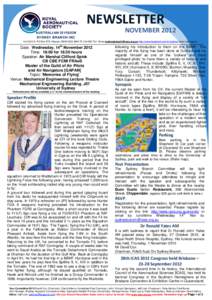 NEWSLETTER AUSTRALIAN DIVISION SYDNEY BRANCH INC NOVEMBER 2012