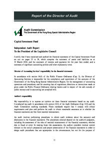 Report of the Director of Audit  Audit Commission The Government of the Hong Kong Special Administrative Region  Capital Investment Fund