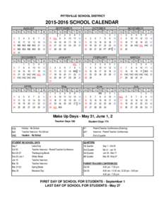 PITTSVILLE SCHOOL DISTRICT[removed]SCHOOL CALENDAR AUGUST  SEPTEMBER