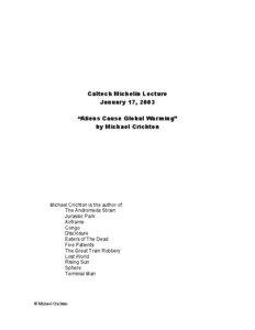 Caltech Michelin Lecture January 17, 2003 “Aliens Cause Global Warming”