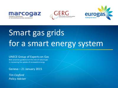 Smart gas grids for a smart energy system UNECE Group of Experts on Gas Best practices guidance on the role of natural gas in increasing the uptake of renewable energy