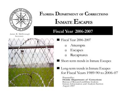 FLORIDA DEPARTMENT OF CORRECTIONS  INMATE ESCAPES James R. McDonough Secretary