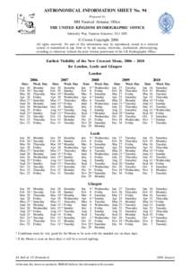 ASTRONOMICAL INFORMATION SHEET No. 94 Prepared by HM Nautical Almanac Office THE UNITED KINGDOM HYDROGRAPHIC OFFICE Admiralty Way, Taunton, Somerset, TA1 2DN