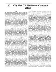 2011 CQ WW DX 160 Meter Contests QRM CW With 100 W from Sri Lanka, CQ WW 160 CW is a great challenge. Heard more than 100 Europeans, but the Beverages were not directed to the Indian Ocean obviously. See you next time wi
