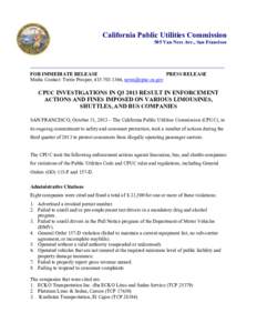 California Public Utilities Commission 505 Van Ness Ave., San Francisco _____________________________________________________________________________ FOR IMMEDIATE RELEASE PRESS RELEASE