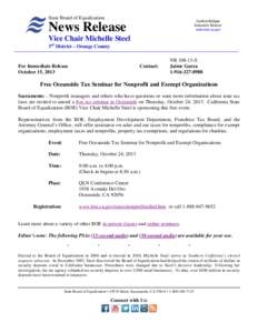 Vice Chair Michelle Steel: Free Oceanside Tax Seminar for Nonprofit and Exempt Organizations