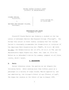 UNITED STATES DISTRICT COURT DISTRICT OF MASSACHUSETTS DIANNE MARLON, Plaintiff, v.