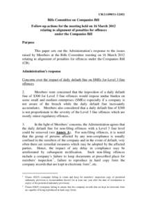 CB[removed])  Bills Committee on Companies Bill Follow-up actions for the meeting held on 16 March 2012 relating to alignment of penalties for offences under the Companies Bill