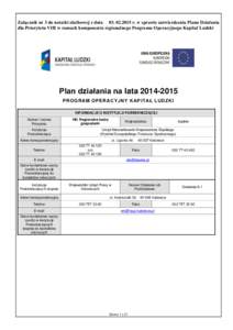 Załącznik nr 3 do notatki służbowej z dniar. w sprawie zatwierdzenia Planu Działania dla Priorytetu VIII w ramach komponentu regionalnego Programu Operacyjnego Kapitał Ludzki Plan działania na lata 20