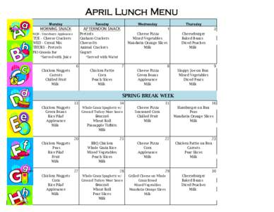April Lunch Menu Monday Tuesday  MORNING SNACK
