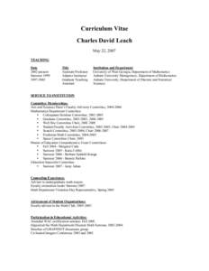 Curriculum Vitae Charles David Leach May 22, 2007 TEACHING Date 2002-present