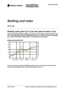 Prices and Costs[removed]Building cost index 2013, July  Building costs grew by 0.7 per cent year-on-year in July