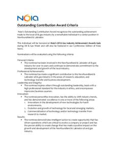 Judgement Criteria – NOIA Outstanding Contribution Awards