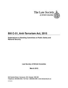 Submission to Standing Committee on Public Safety and National Security, on Bill C-51, Anti-Terrorism Act, 2015