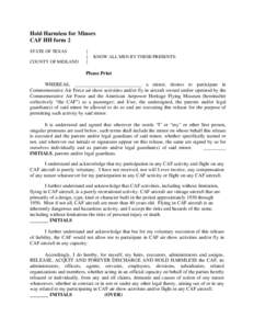 Hold Harmless for Minors CAF HH form 2 STATE OF TEXAS COUNTY OF MIDLAND  }