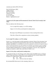 comments provided to EPA 6-98 from: Peter M. McClintock, Ph.D. Applied Analysis 891 Tiburon Blvd. Tiburon, CA[removed]8301