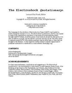 The Electroshock Quotationary® Leonard Roy Frank, Editor Publication date: June 2006