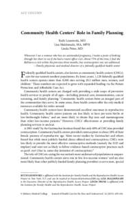 ACU COLUMN  Community Health Centers’ Role in Family Planning Ruth Lesnewski, MD Lisa Maldonado, MA, MPH Linda Prine, MD