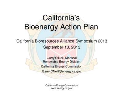 California’s Bioenergy Action Plan California Bioresources Alliance Symposium 2013 September 18, 2013 Garry O’Neill-Mariscal Renewable Energy Division