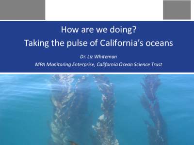 How are we doing? Taking the pulse of California’s oceans Dr. Liz Whiteman MPA Monitoring Enterprise, California Ocean Science Trust  Smart decisions for our oceans