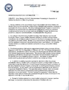 SECRETARY OF THE ARMY WASHINGTON 1 3 MAR 2012 MEMORANDUM FOR SEE DISTRIBUTION SUBJECT: Army Directive[removed]Administrative Processing for Separation of