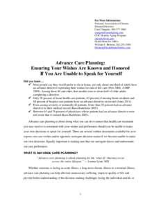 Advance Care Planning: Ensuring Your Wishes Are Known and Honored If You Are Unable to Speak for Yourself