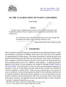 Proc. Int. Cong. of Math. – 2018 Rio de Janeiro, Vol–200) ON THE CLASSIFICATION OF FUSION CATEGORIES Sonia Natale