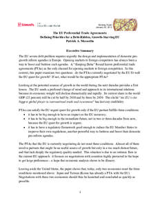 Working Paper January 30, 2012 The EU Preferential Trade Agreements: Defining Priorities for a Debt-Ridden, Growth-Starving EU Patrick A. Messerlin