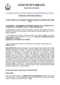 COMUNE DI PARRANO PROVINCIA DI TERNI Via XX settembre,1 - C.A.P[removed]Tel[removed]Fax[removed]E-mail [removed] - C.F[removed]UFFICIO DEL SEGRETARIO COMUNALE