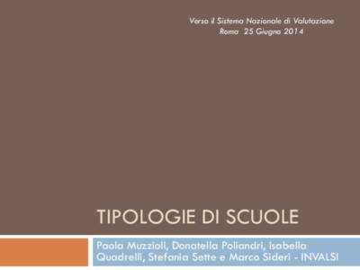 Verso il Sistema Nazionale di Valutazione Roma 25 Giugno 2014 TIPOLOGIE DI SCUOLE Paola Muzzioli, Donatella Poliandri, Isabella Quadrelli, Stefania Sette e Marco Sideri - INVALSI