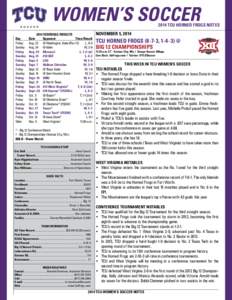 WOMEN’S SOCCER[removed]TCU HORNED FROGS NOTES NOVEMBER 5, [removed]SCHEDULE/ RESULTS