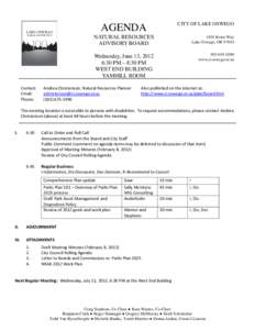 CITY OF LAKE OSWEGO  AGENDA Contact: Email: