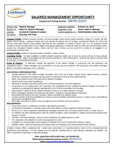 SALARIED MANAGEMENT OPPORTUNITY Employment Posting Number Position Title: Reports To: Location: Pay Matrix: