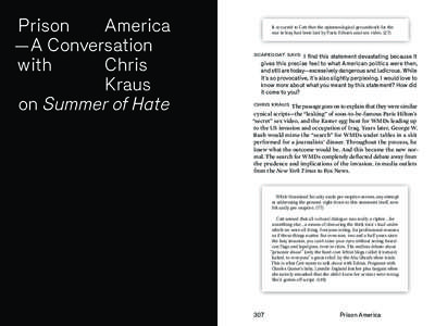 Prison	America —A Conversation with	Chris Kraus on Summer of Hate