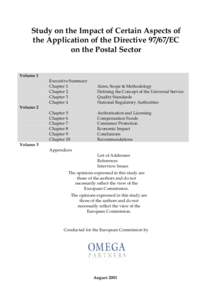 Study on the Impact of Certain Aspects of the Application of the Directive[removed]EC on the Postal Sector Volume 1  Volume 2