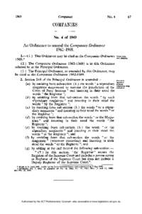 COMPANIES No. 4 of 1969 An Ordinance to amend the Companies Ordinance[removed].—(1.) This Ordinance may be cited as the Companies Ordinance