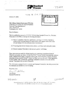 October 27,200O  The Office of Special Nutritionals (HFS[removed]Center for Food Safety and Applied Nutrition Food and Drug Administration 206 C. Street S.W.