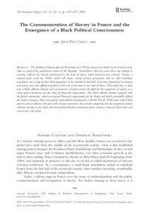 The European Legacy, Vol. 11, No. 6, pp. 647–655, 2006  The Commemoration of Slavery in France and the