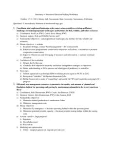 Summary of Structured Decision Making Workshop October 17-21, 2011, Modoc Hall, Sacramento State University, Sacramento, California Questions? Contact Brady Mattsson at [removed] 1) Coordinate and implement land