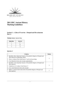 2011 HSC Ancient History Marking Guidelines Section I — Cities of Vesuvius – Pompeii and Herculaneum Part A Multiple-choice Answer Key