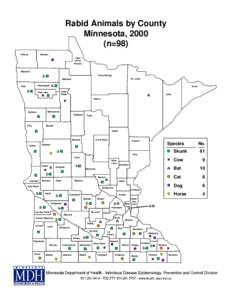 Rabid Animals by County Minnesota, 2000 (n=98) Kittson  Roseau