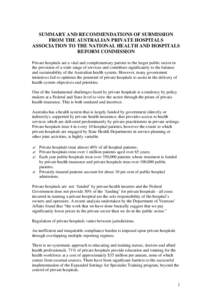 DRAFT SUBMISSION TO THE NATIONAL HEALTH AND HOSPITALS REFORM COMMISSION BY THE AUSTRALIAN PRIVATE HOSPITALS ASSOCIATION